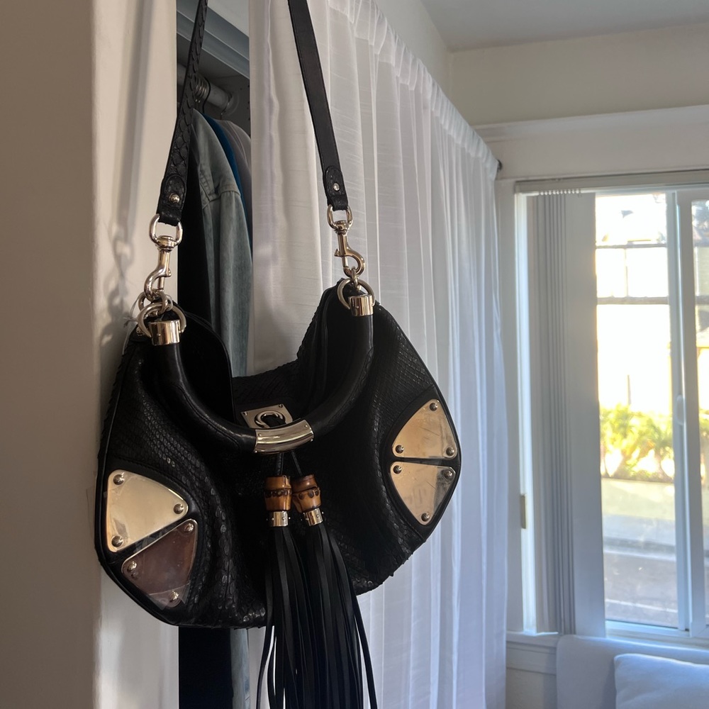 Gucci Black Python Large Babouska Indy Top Handle Bag